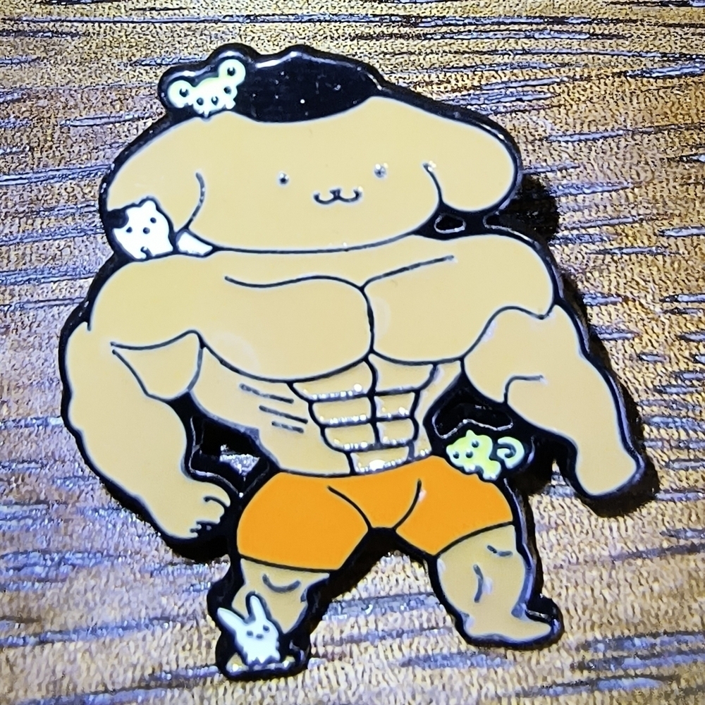 Women’s Jewelry Pompompurin as Bulk Bodybuilder Covered in Animals Sanrio Pin